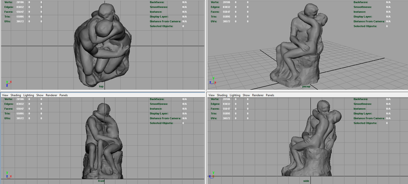 The Kiss Rodin sculpture Low-poly 3D model_8