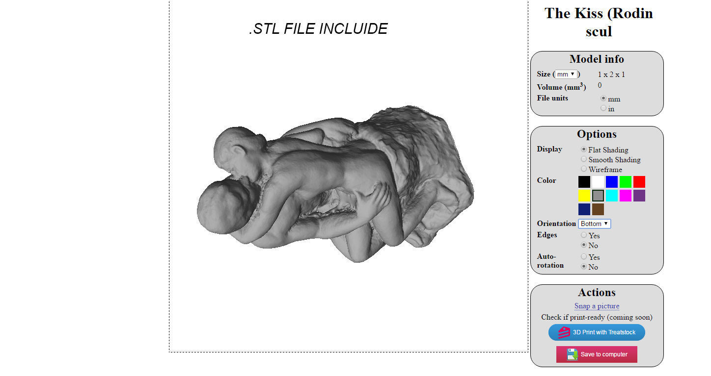 The Kiss Rodin sculpture Low-poly 3D model_12