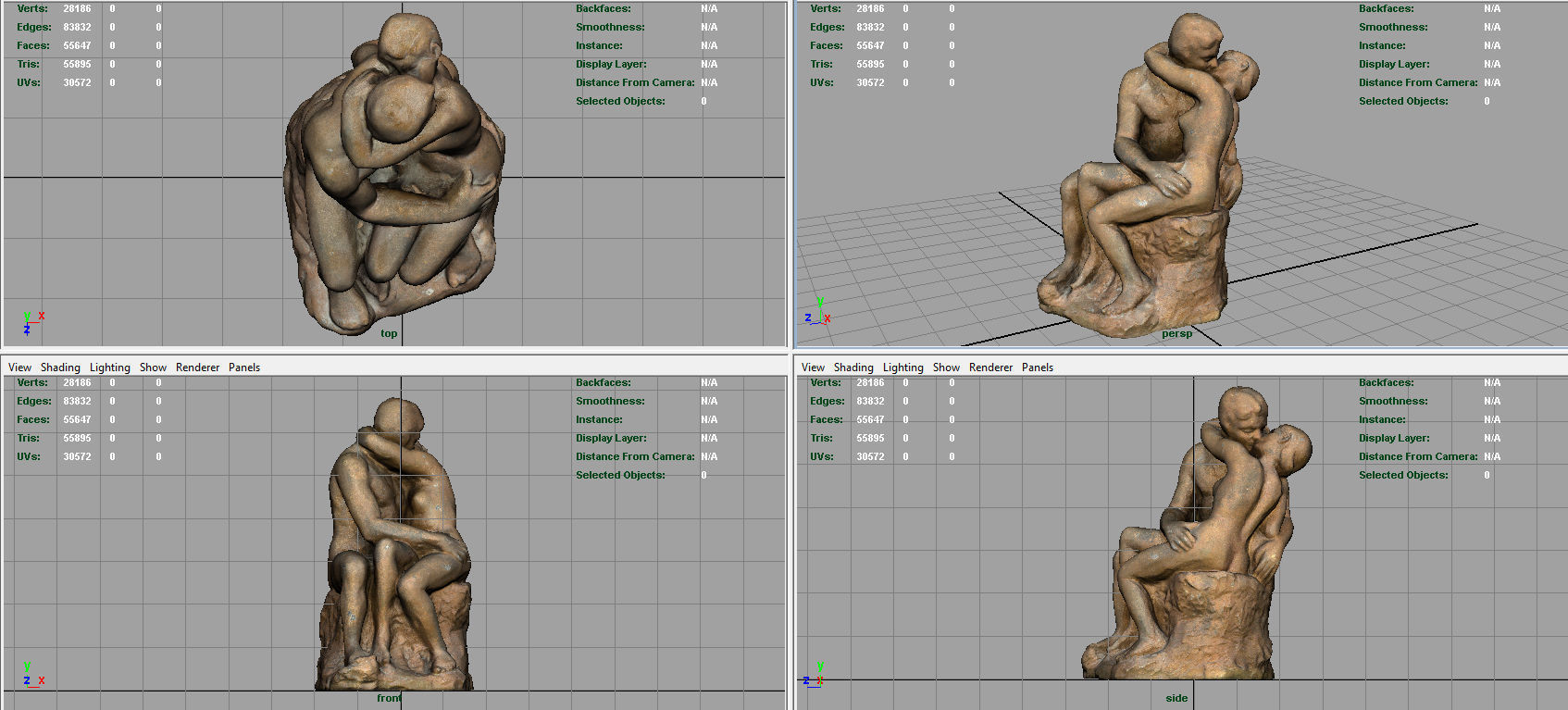 The Kiss Rodin sculpture Low-poly 3D model_7