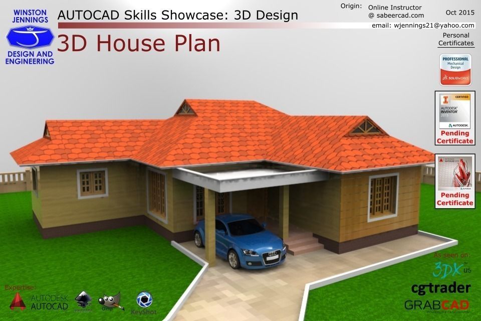 AUTOCAD Skills Showcase - 3D House Plan Free 3D model_0
