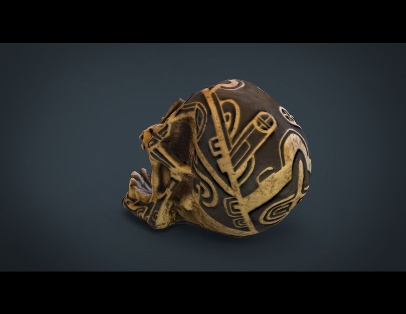 Human Head Skull with Ancient Tribal Tattoo 3D model_11