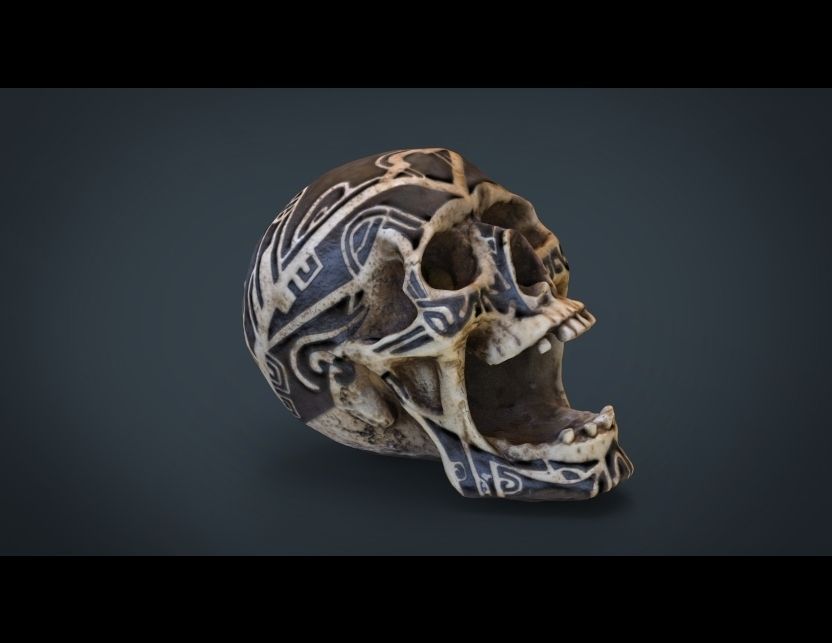 Human Head Skull with Ancient Tribal Tattoo 3D model_10