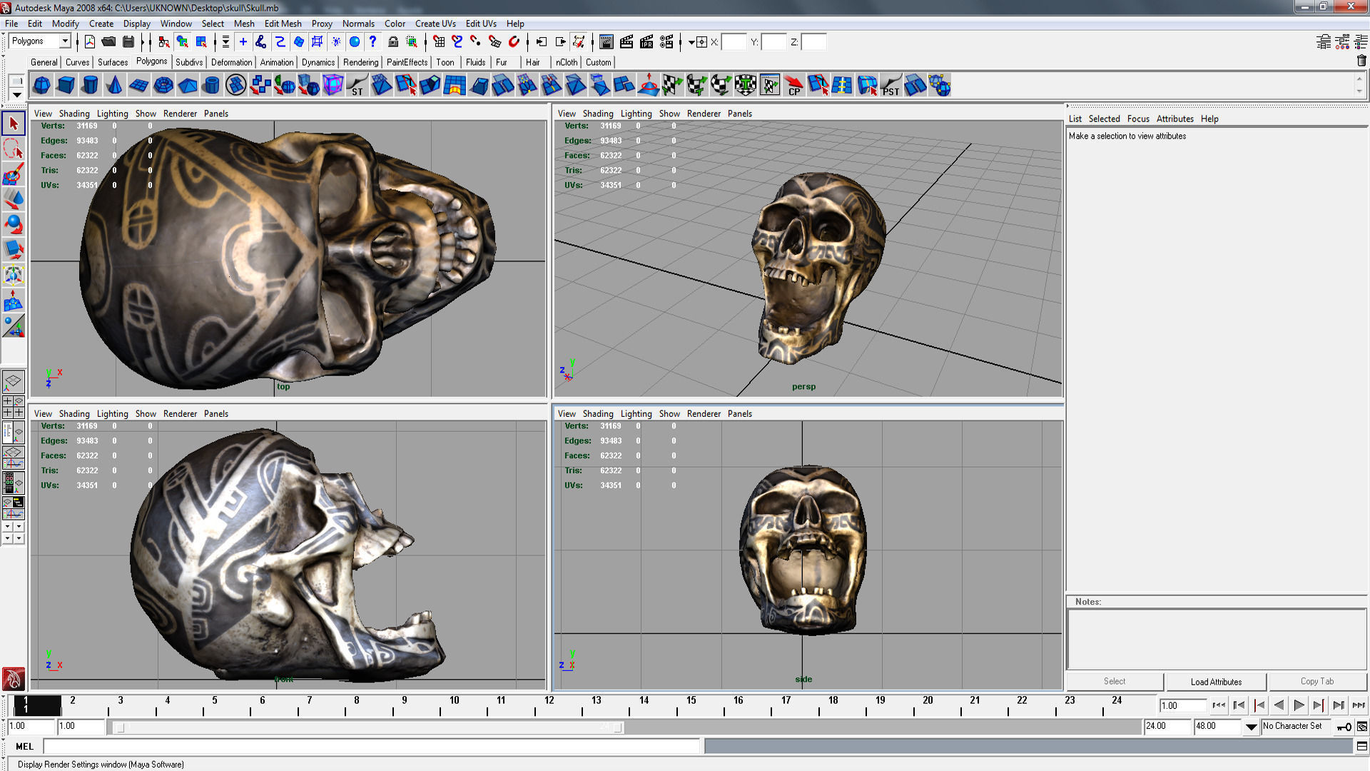 Human Head Skull with Ancient Tribal Tattoo 3D model_4