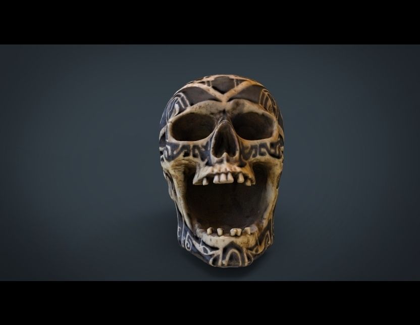 Human Head Skull with Ancient Tribal Tattoo 3D model_12