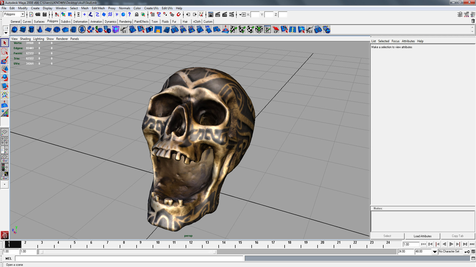 Human Head Skull with Ancient Tribal Tattoo 3D model_2