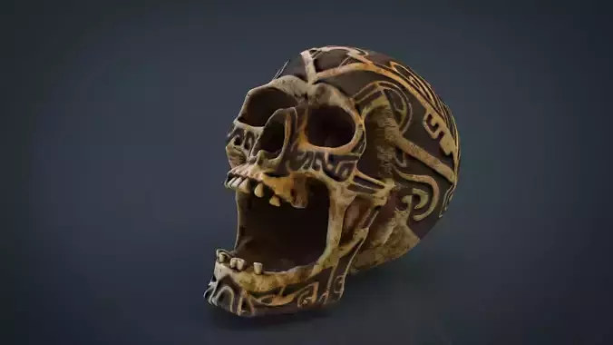 Human Head Skull with Ancient Tribal Tattoo 3D model