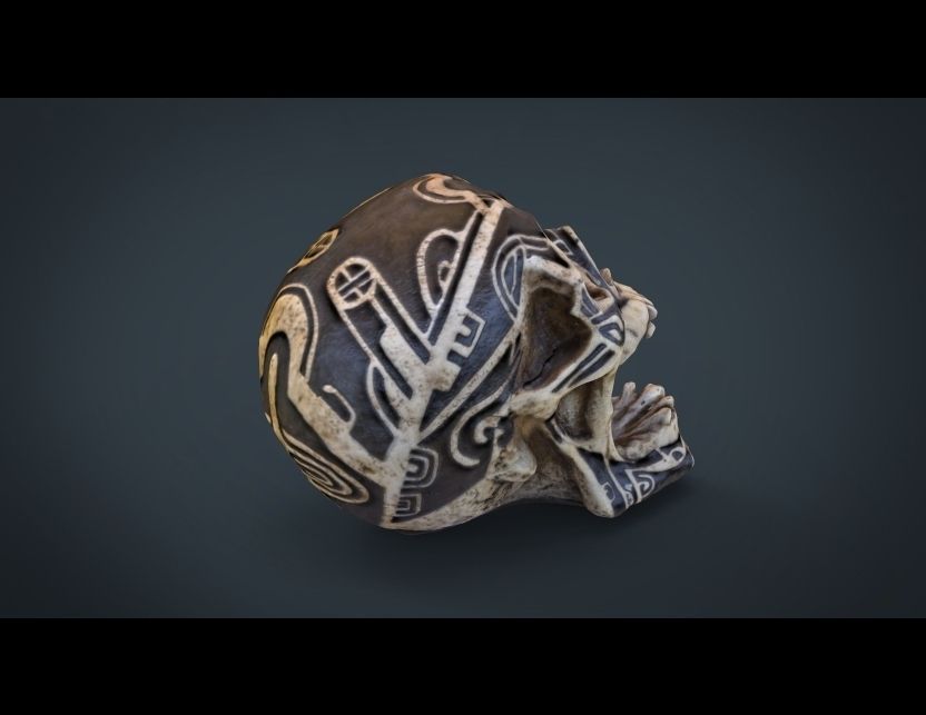 Human Head Skull with Ancient Tribal Tattoo 3D model_8
