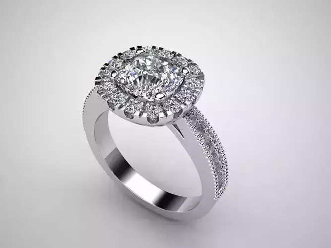 Ring Model engagement with cushion cut diamond