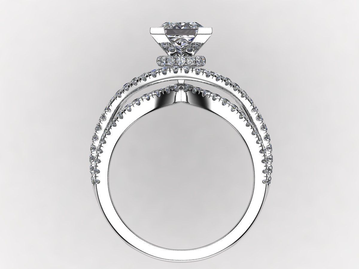 Ring Model princess cut diamond engagement 3D print model_3
