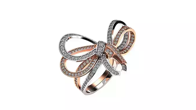 Ring Model elegant bow with diamonds 3D print model
