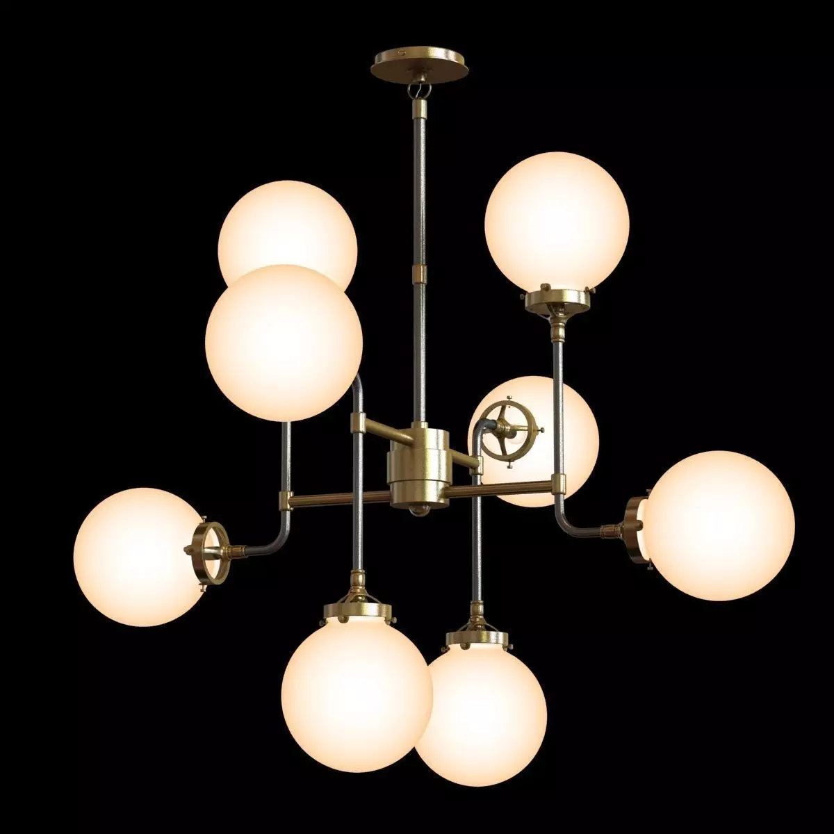 Restoration Hardware BISTRO GLOBE MILK GLASS 8-LIGHT CHANDELIER 3D model_0