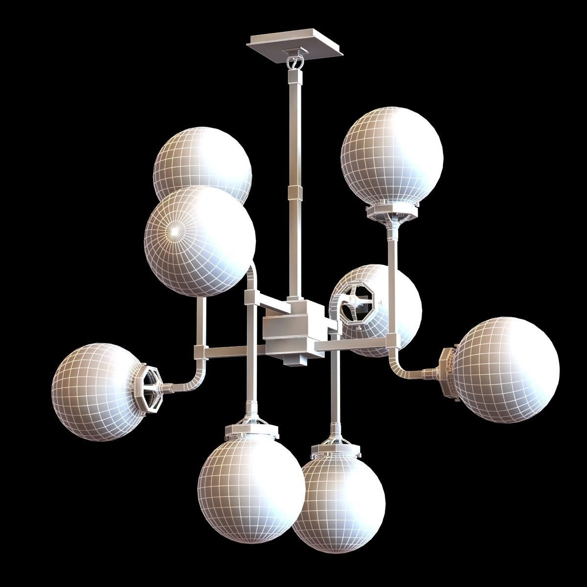Restoration Hardware BISTRO GLOBE MILK GLASS 8-LIGHT CHANDELIER 3D model_7