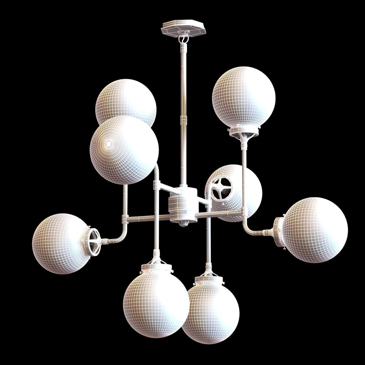Restoration Hardware BISTRO GLOBE MILK GLASS 8-LIGHT CHANDELIER 3D model_6