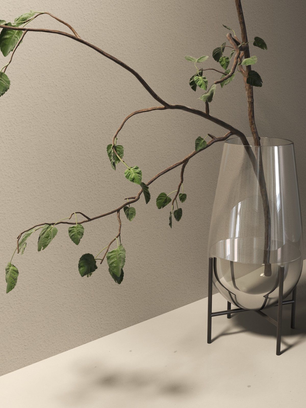 Echasse Vase with Branch 3D model_1