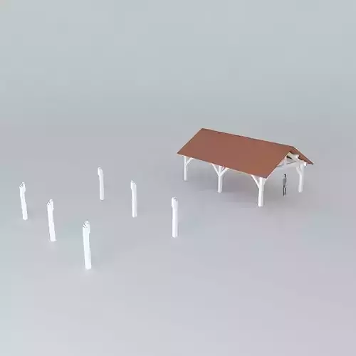 wooden structure with roof and poles Free 3D model