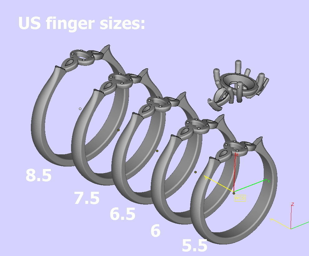 Classic ring Three Stone with  Oval  gem N10305 3D print model_7