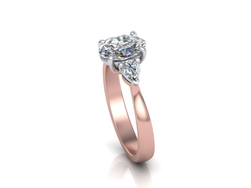 Classic ring Three Stone with  Oval  gem N10305 3D print model_5