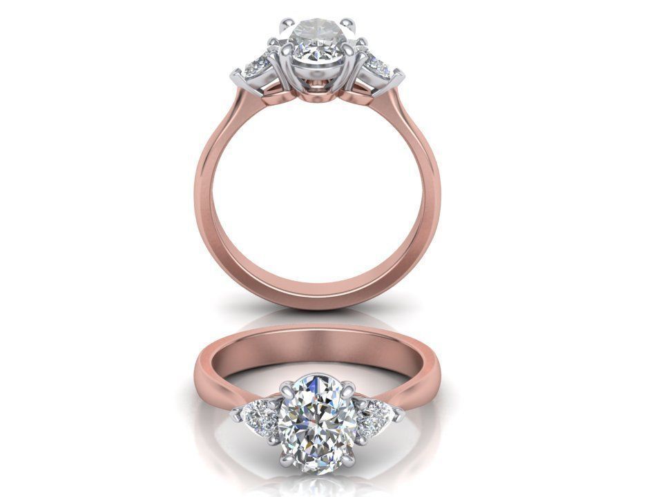 Classic ring Three Stone with  Oval  gem N10305 3D print model_4