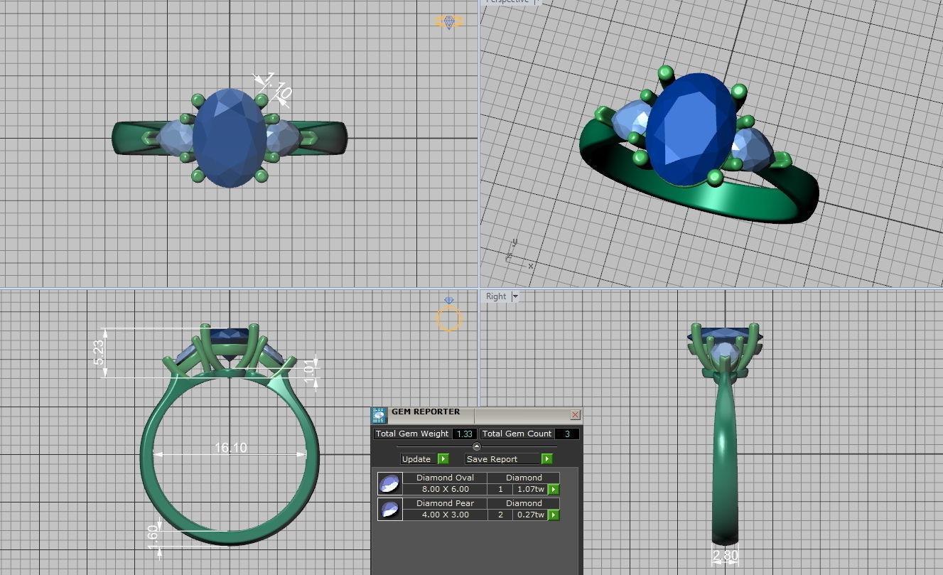 Classic ring Three Stone with  Oval  gem N10305 3D print model_6