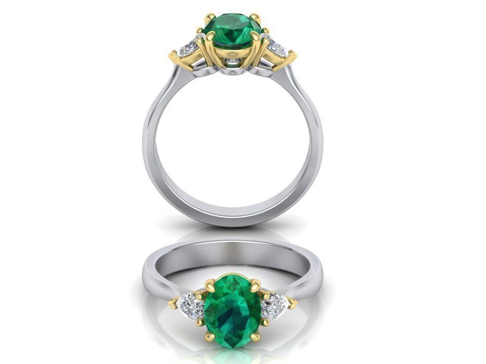 Classic ring Three Stone with  Oval  gem N10305 3D print model_3