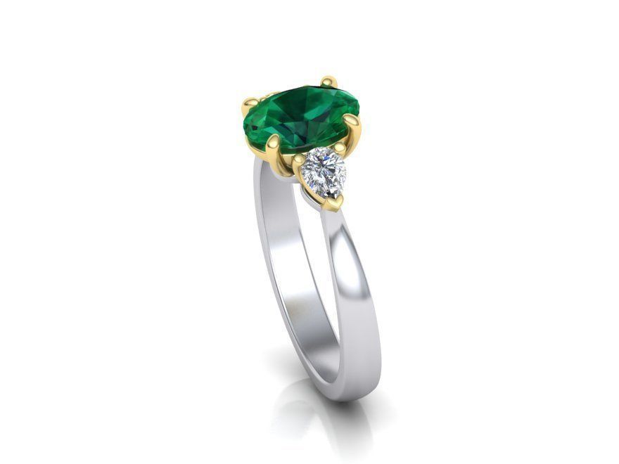 Classic ring Three Stone with  Oval  gem N10305 3D print model_2