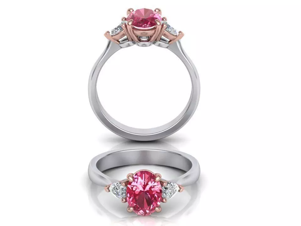 Classic ring Three Stone with  Oval  gem N10305 3D print model_0