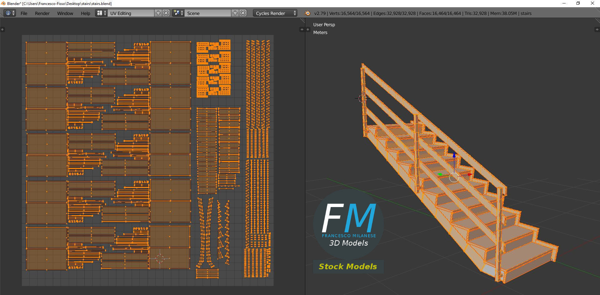 Stairs marble with railing Low-poly 3D model_10