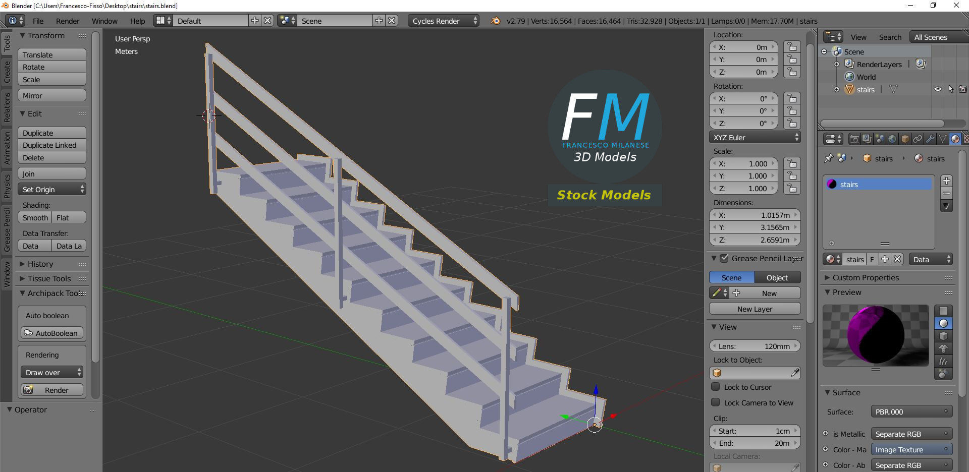 Stairs marble with railing Low-poly 3D model_9