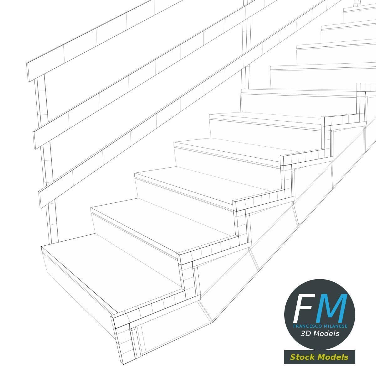 Stairs marble with railing Low-poly 3D model_8