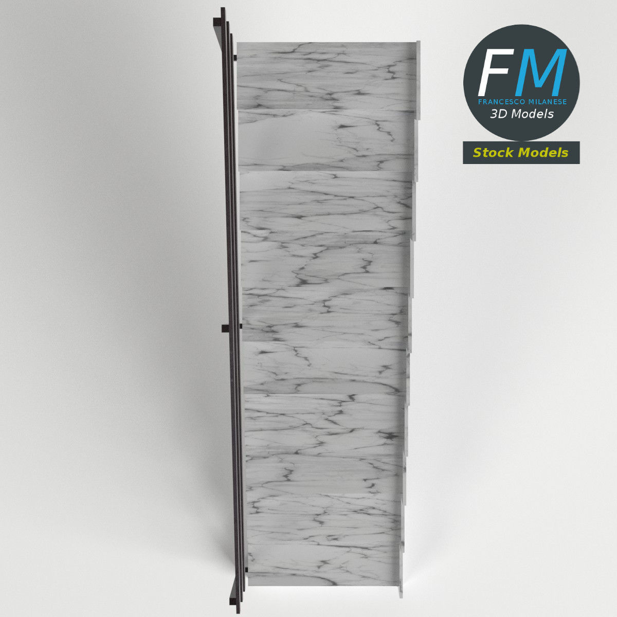 Stairs marble with railing Low-poly 3D model_6