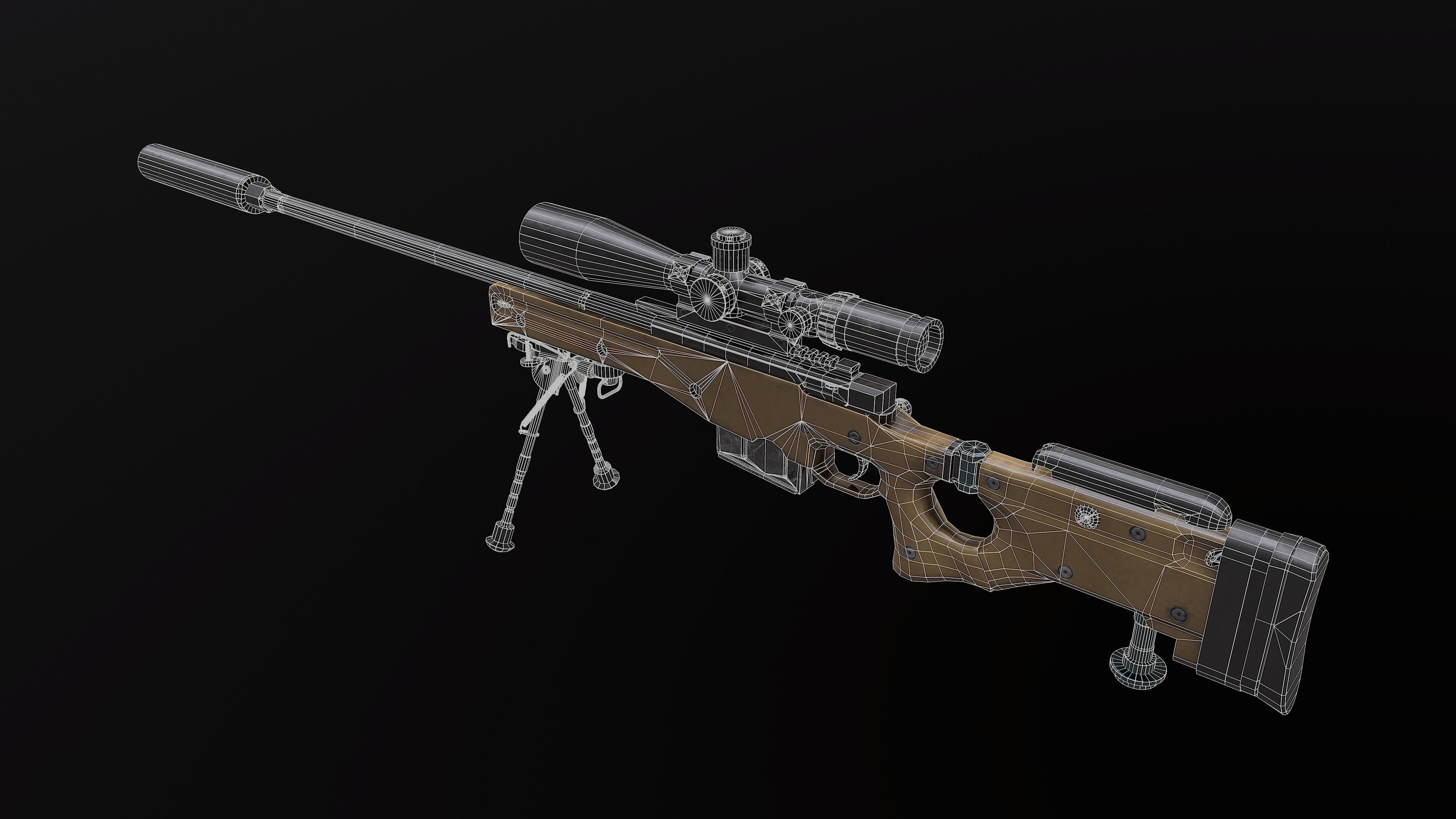AWM AWP Sniper Rifle Low-poly 3D model_11