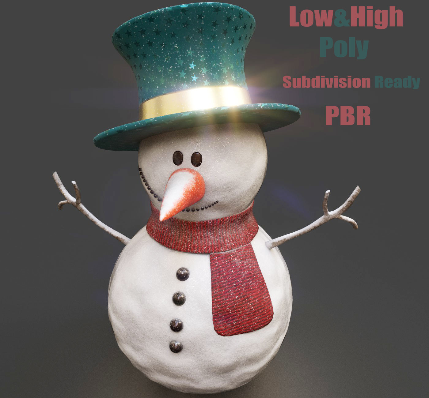 SnowMan - Game Ready wearing hat and scarf Low-poly 3D model_23