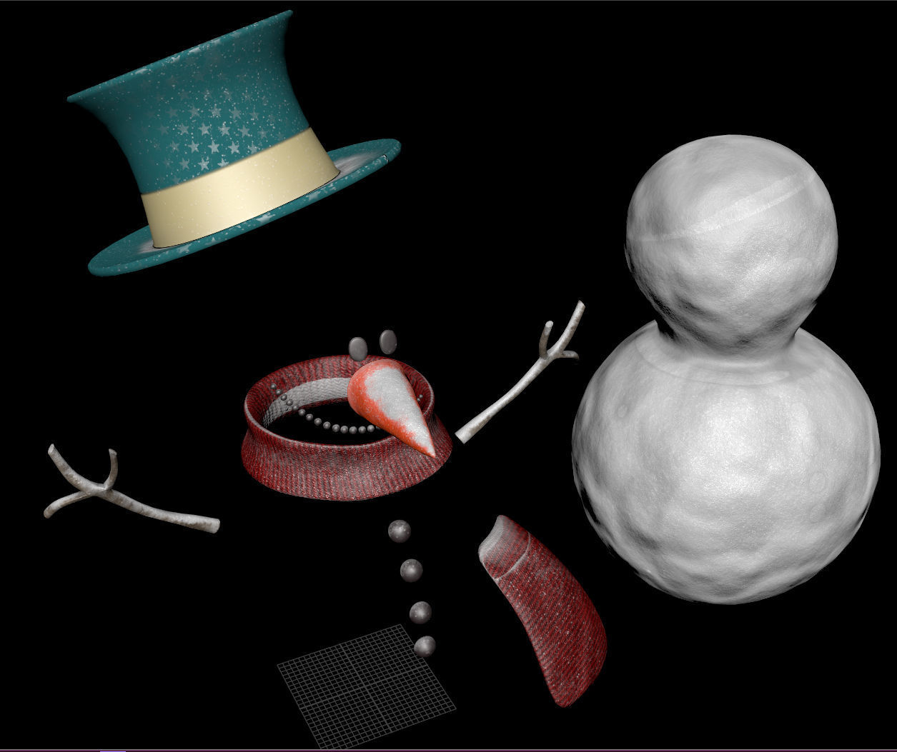 SnowMan - Game Ready wearing hat and scarf Low-poly 3D model_16