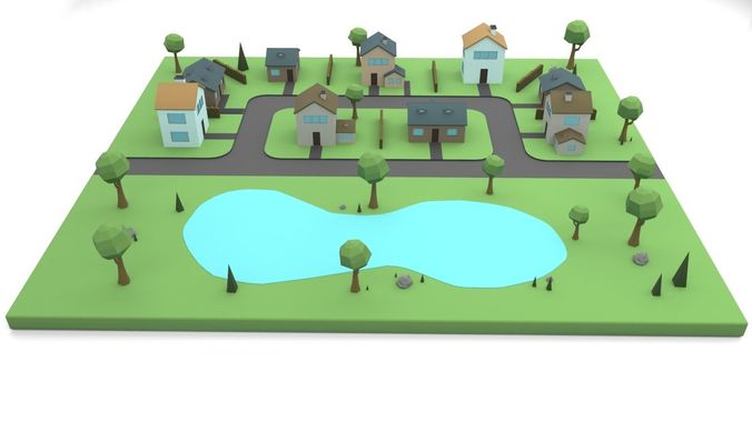 Small Town Low-poly 3D model