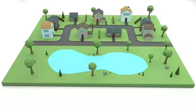 Small Town Low-poly 3D model