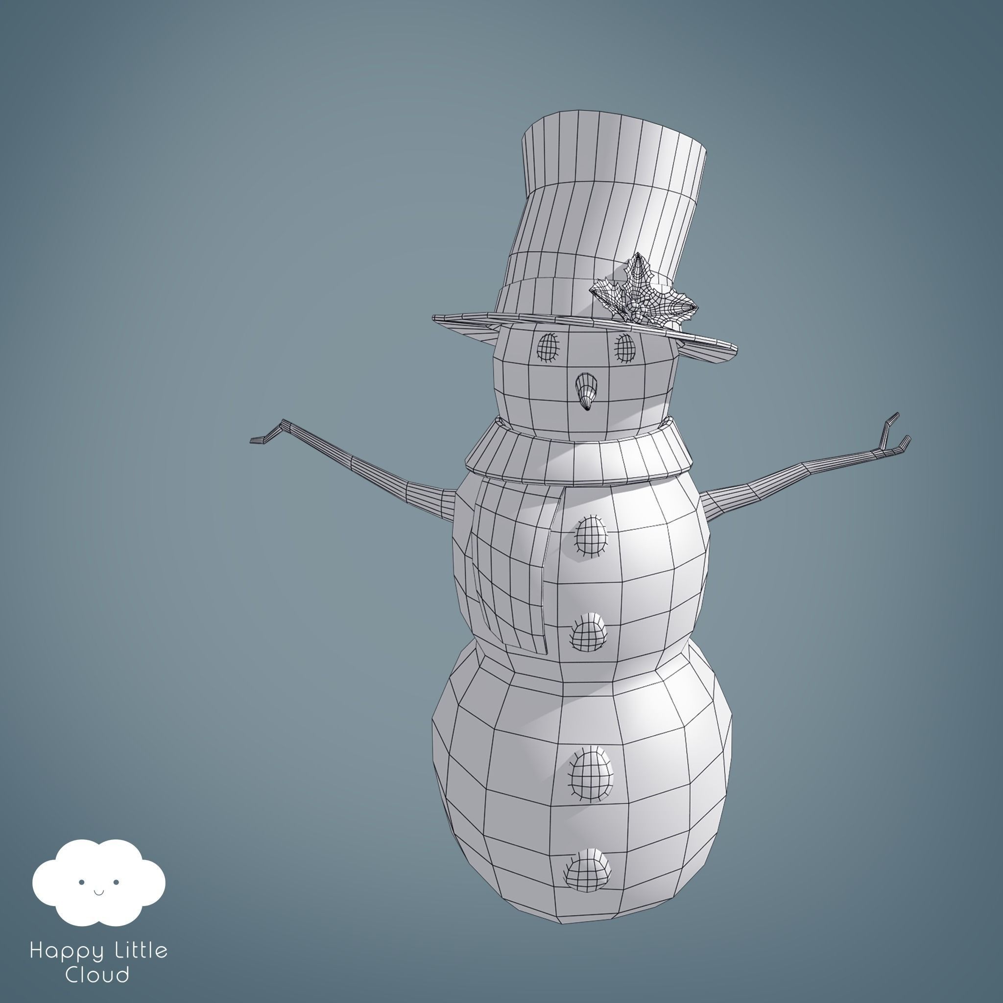 PBR Low Poly Snowman two snowmen with hats and scarves Low-poly 3D model_4
