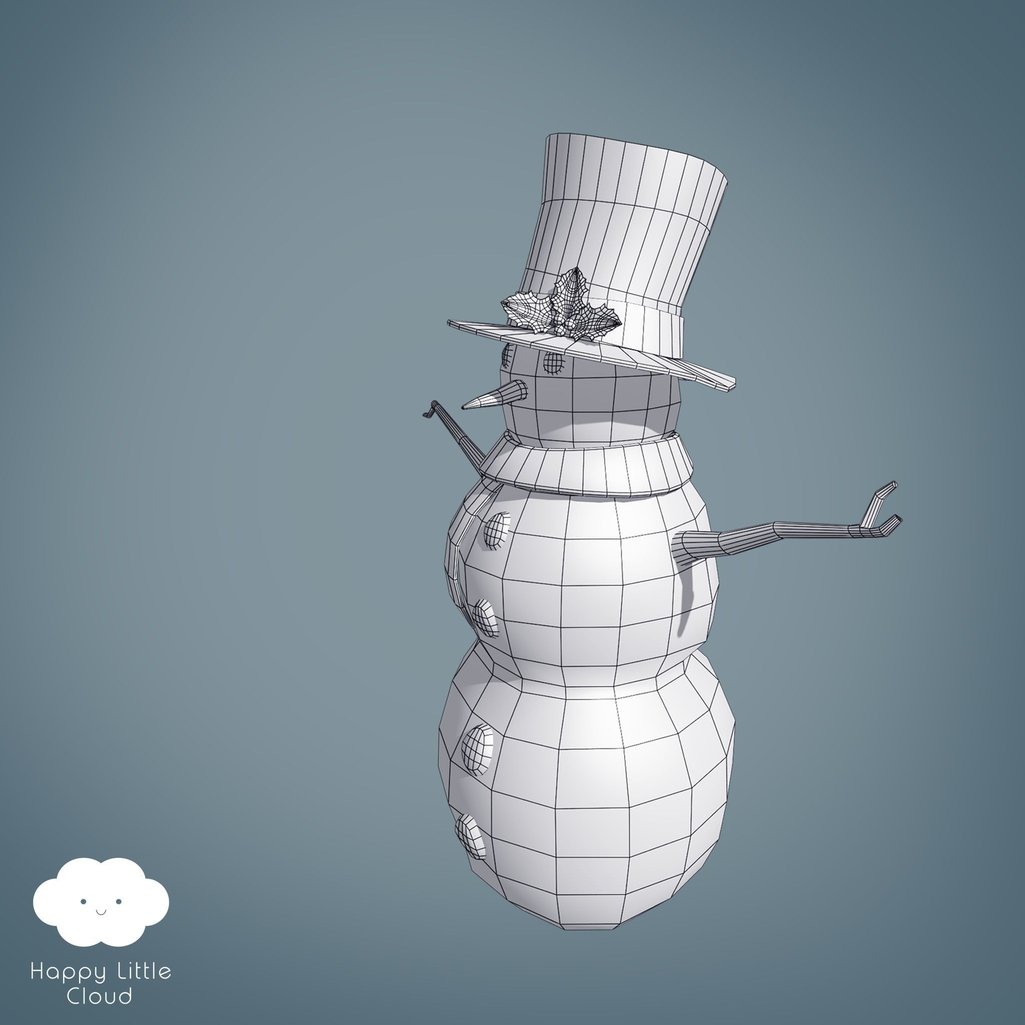 PBR Low Poly Snowman two snowmen with hats and scarves Low-poly 3D model_5