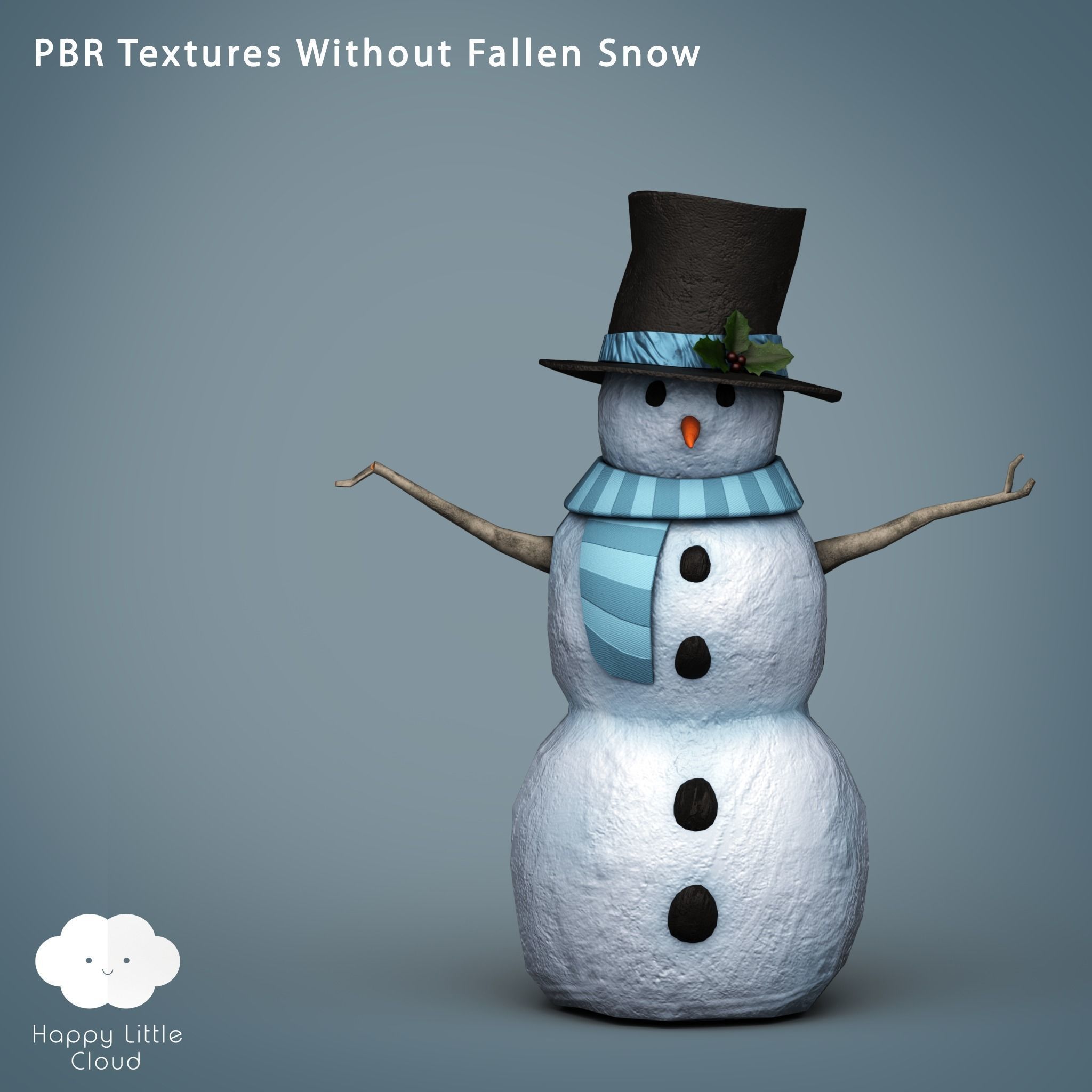PBR Low Poly Snowman two snowmen with hats and scarves Low-poly 3D model_3