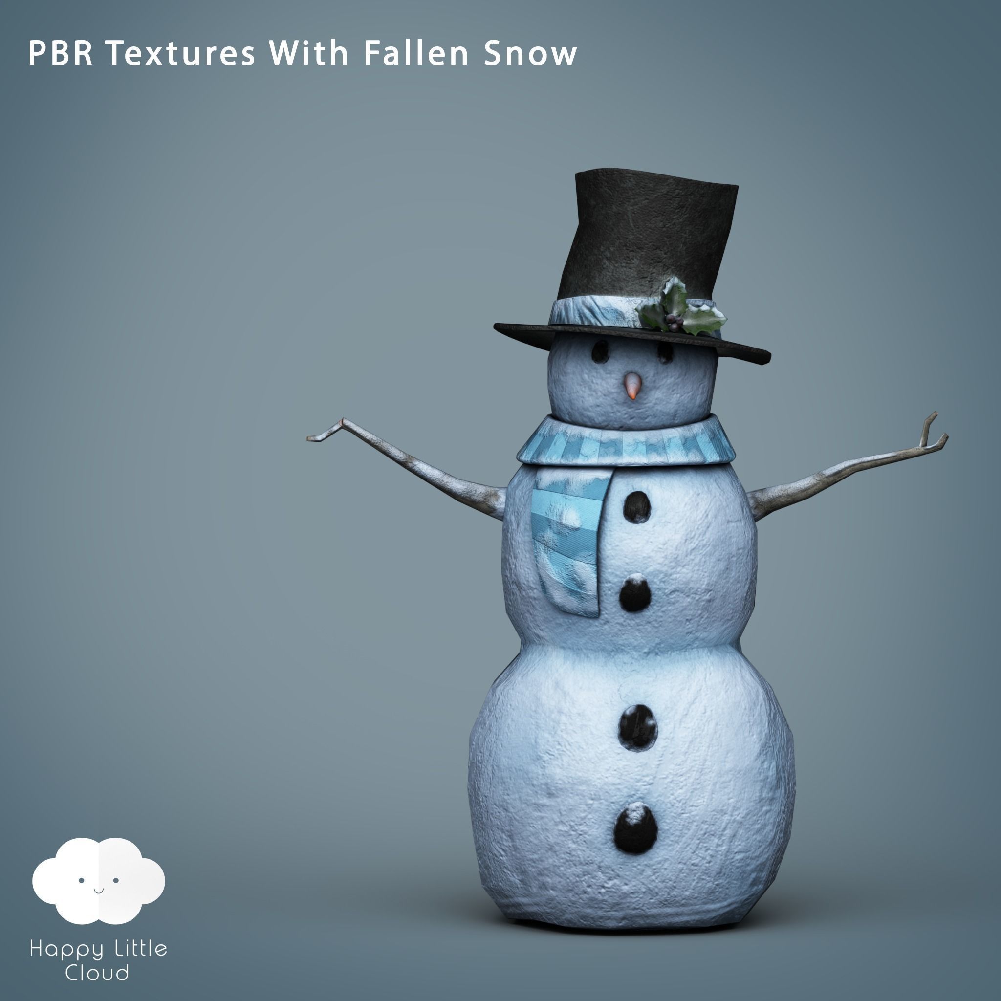 PBR Low Poly Snowman two snowmen with hats and scarves Low-poly 3D model_2