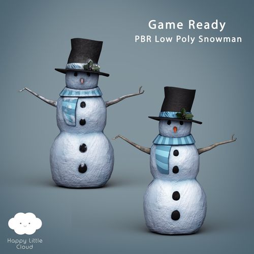 PBR Low Poly Snowman two snowmen with hats and scarves Low-poly 3D model