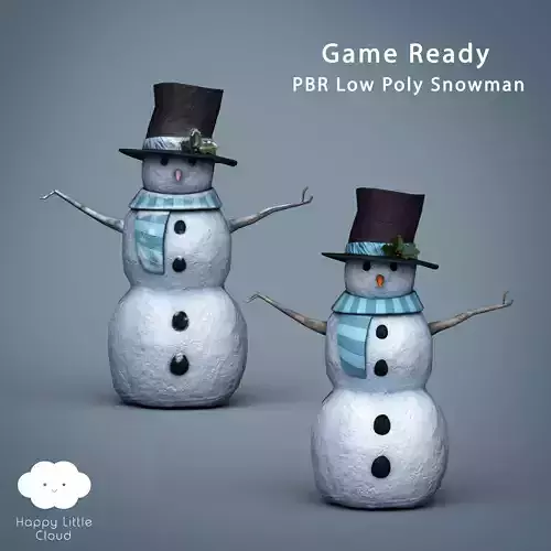 PBR Low Poly Snowman two snowmen with hats and scarves Low-poly 3D model