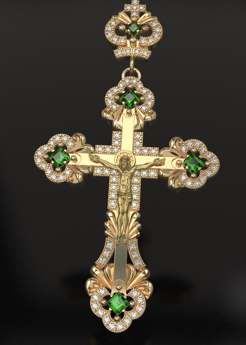 Diamond cross with crucifixion 3D print model_1