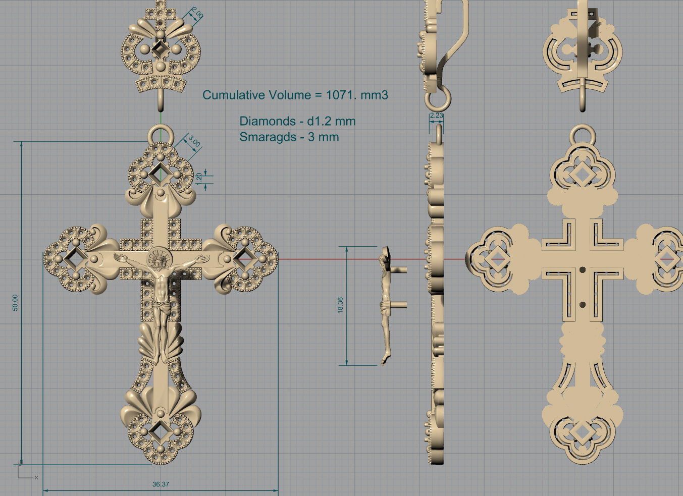 Diamond cross with crucifixion 3D print model_7