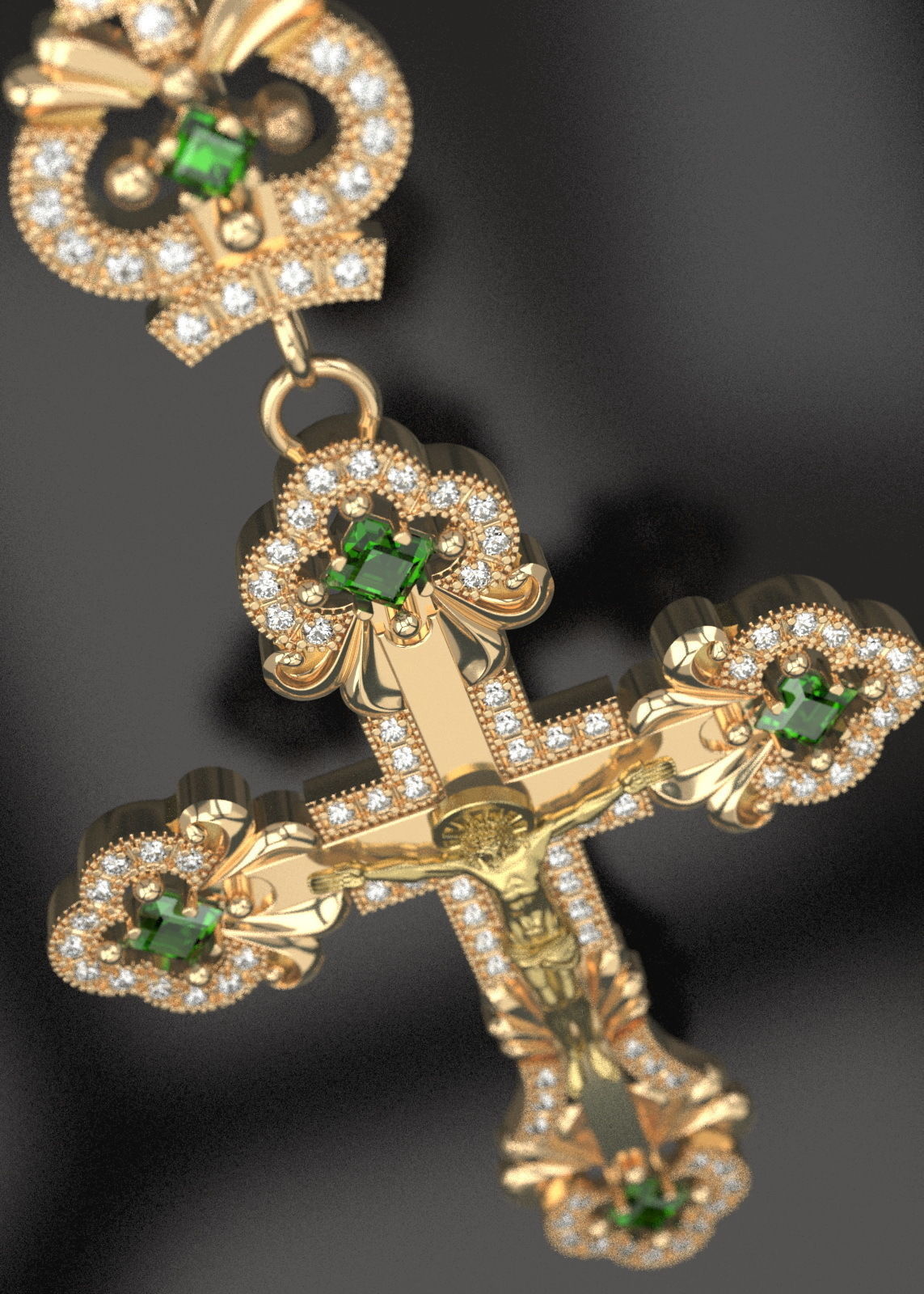 Diamond cross with crucifixion 3D print model_4