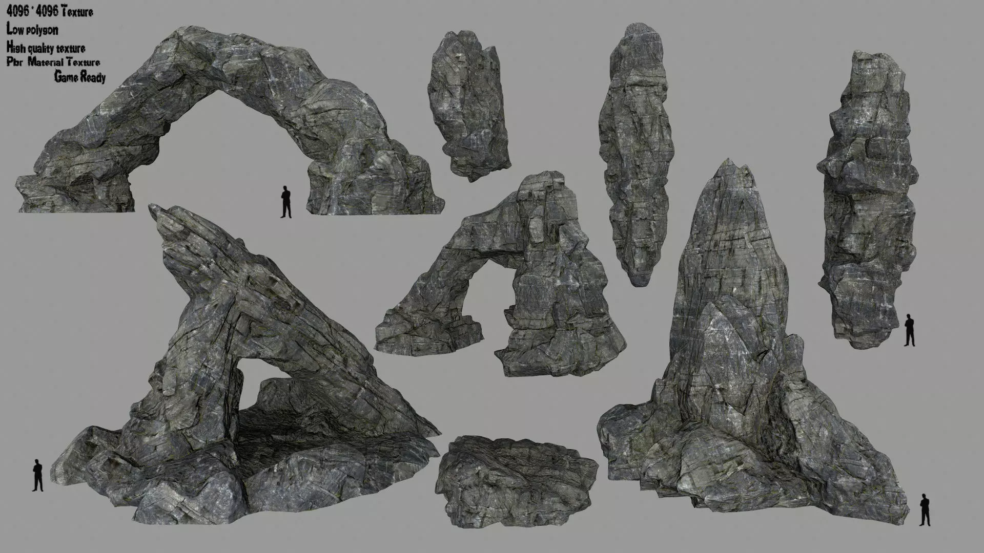 cliff rock set Low-poly 3D model_0