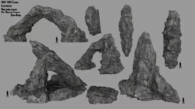 cliff rock set Low-poly 3D model