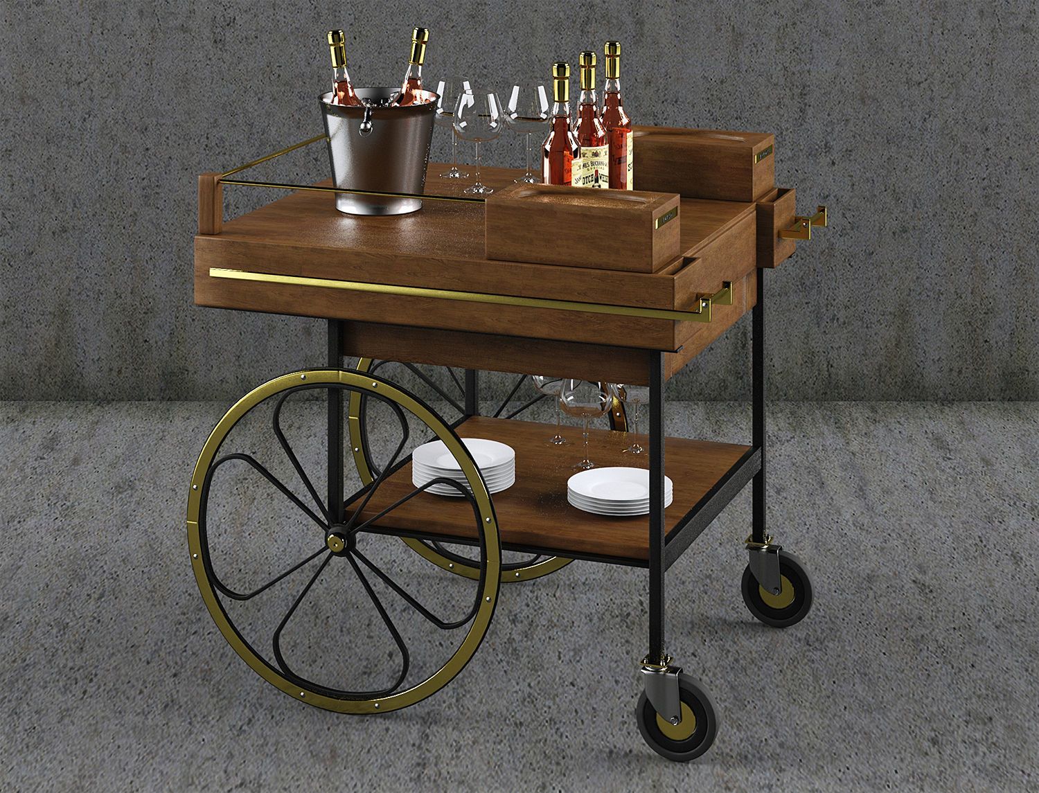 Retro modern bar cart designed  for Baron 3D model_1
