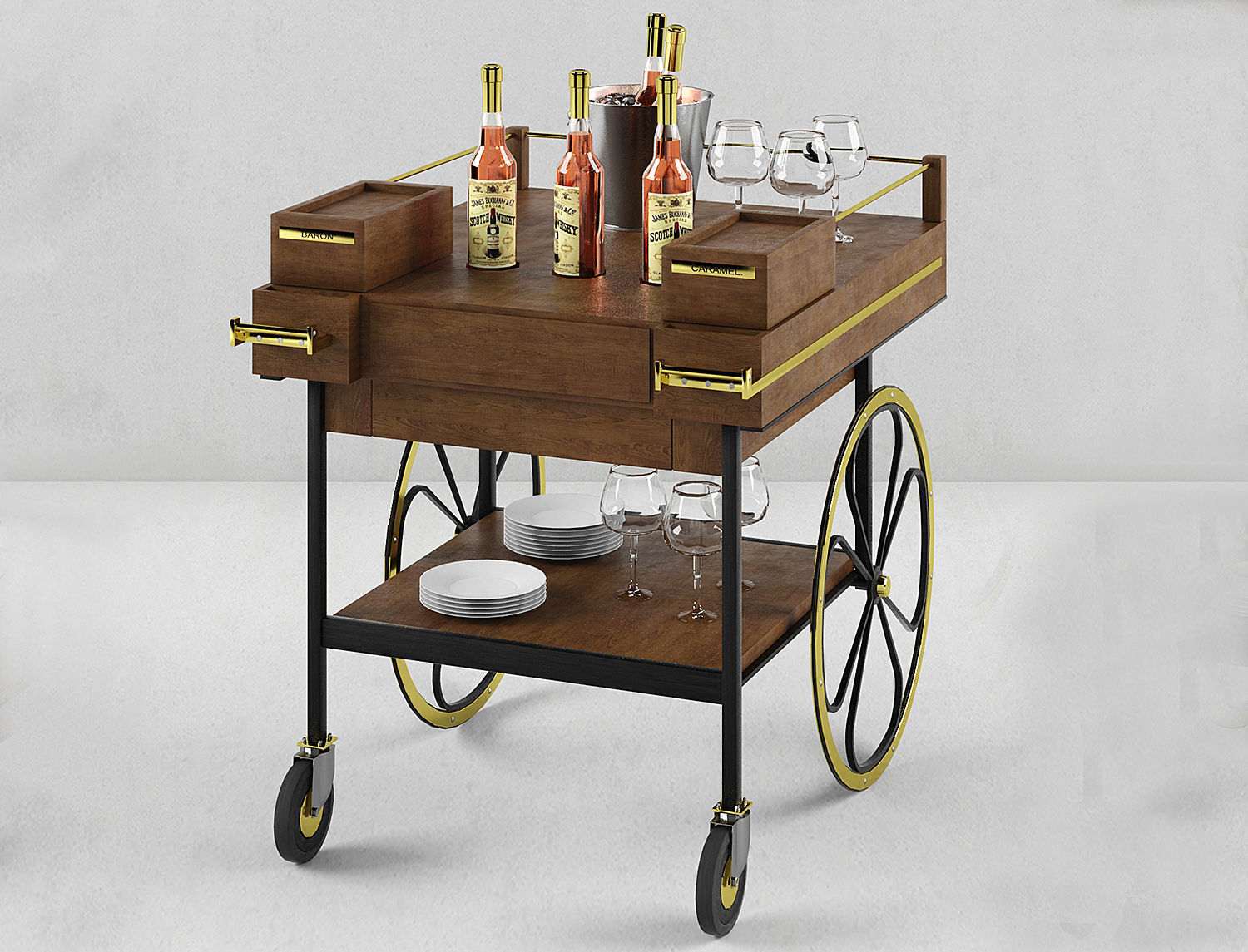 Retro modern bar cart designed  for Baron 3D model_3