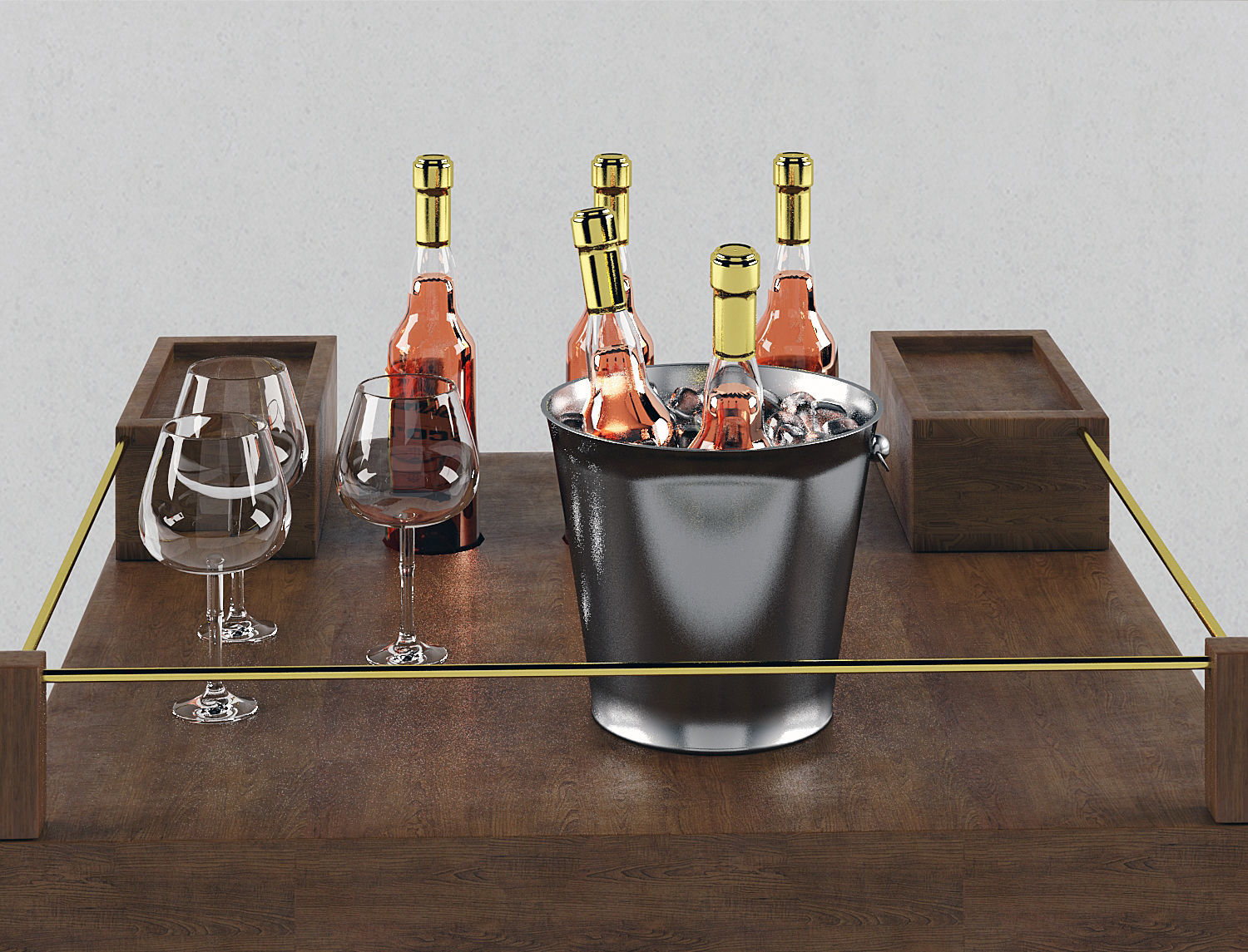 Retro modern bar cart designed  for Baron 3D model_7