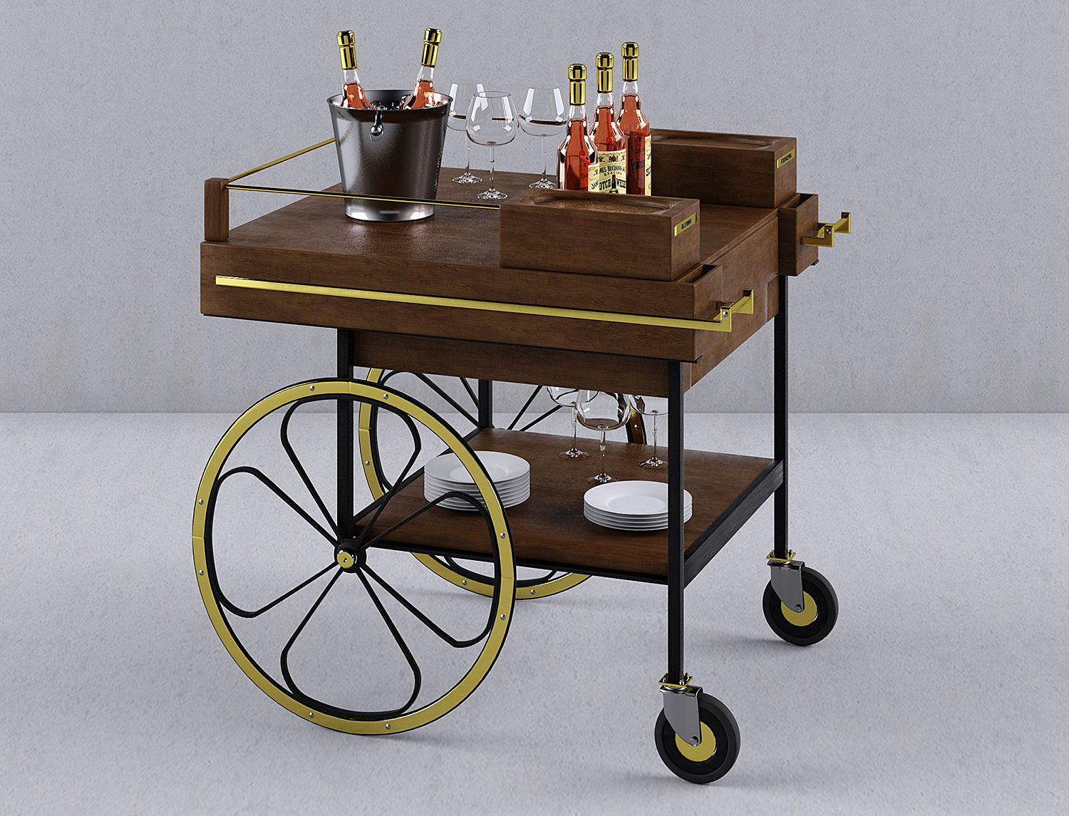 Retro modern bar cart designed  for Baron 3D model_13